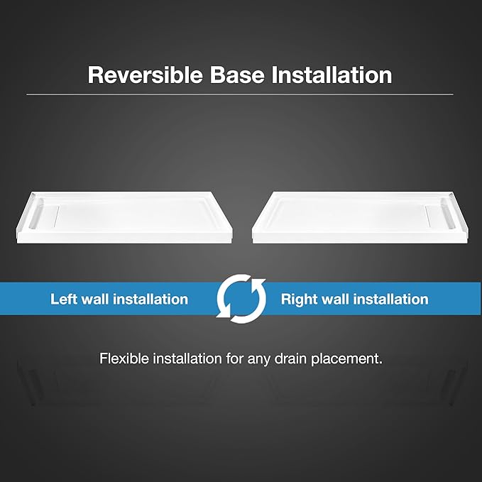 OVE Decors 54-in W x 36-in D Shower Base Pan Rectangle, Hidden Side Drain, White Acrylic, Reversible Design