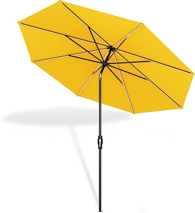 Midtown Umbrellas Led Swilt Sunbrella Umbrella, 8 Foot Patio Umbrella In Yellow Acrylic Fabric - Deck Patio Umbrella, Backyard Umbrella, Garden Umbrella & Pool Umbrella - Black Pole
