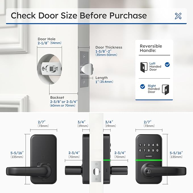 Smart Door Handle Lock with Keypad: Kucacci Keyless Entry Digital Knob for Front Door - Electronic Smart Lock with Keypad - Exterior Code Door Knob - Easy Installation