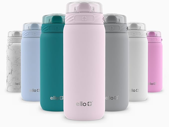 Ello Cooper 18oz Stainless Steel Water Bottle with Straw and Carry Handle, Double Walled and Vacuum Insulated Metal, Leak Proof Locking Lid with Soft Silicone Spout, Reusable, BPA Free, Cashmere Pink