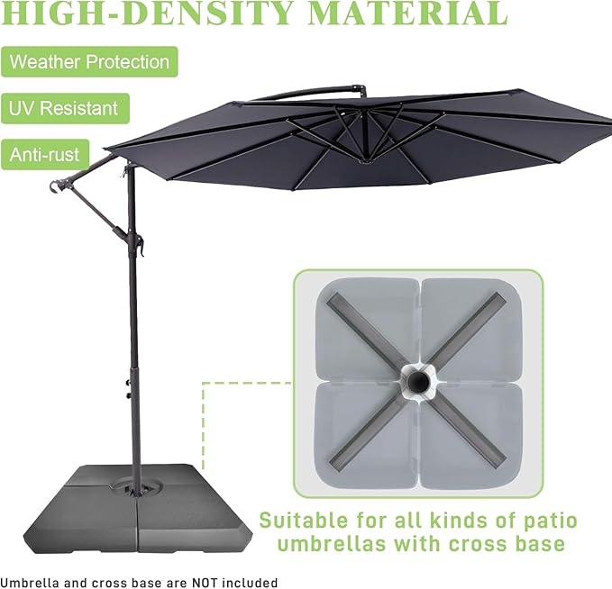 T&Jero 4 Piece Heavy Duty Plastic Base Stand Weight for Patio Outdoor Cantilever Offset Umbrella, 350 lb with Water and Sand Filled, Black