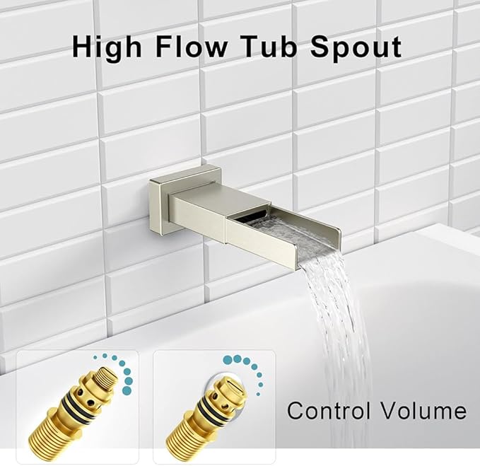 SR SUN RISE 8 Inches All Metal Square Shower System with Tub Spout, Tub Shower Faucet Set, High Pressure Rain Shower Head and Handheld Sprayer Shower Fixtues, Valve Included, Brushed Nickel