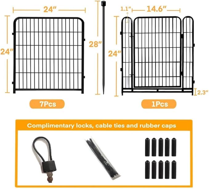 24 in(H) Decorative Garden Fences with Gate, 8 Panels Total 15.7 ft(L) Heavy Duty Iron Animal Barrier Fence for Yard,Suitable for Indoor Pet Fence Or Outdoor Dog Fencing, Garden Border Fence