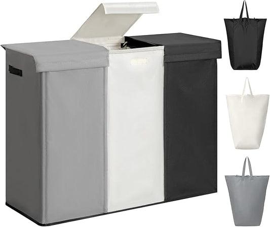 WOWLIVE 230L Laundry Baseket with Lid and Removable Laundry Bags,Large Laundry Hamper 3 Section Collapsible Dirty Clothes Hamper with Handles for Laundry Room,College Dorm,Bathroom