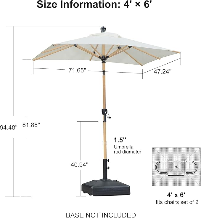 PURPLE LEAF 4' x 6' Market Umbrella Patio Umbrella Outdoor Table Umbrella Aluminum with Push Button Tilt & 8 Sturdy Ribs and Crank Rectangular Outdoor Umbrellas for Pool Backyard Beach, Cream