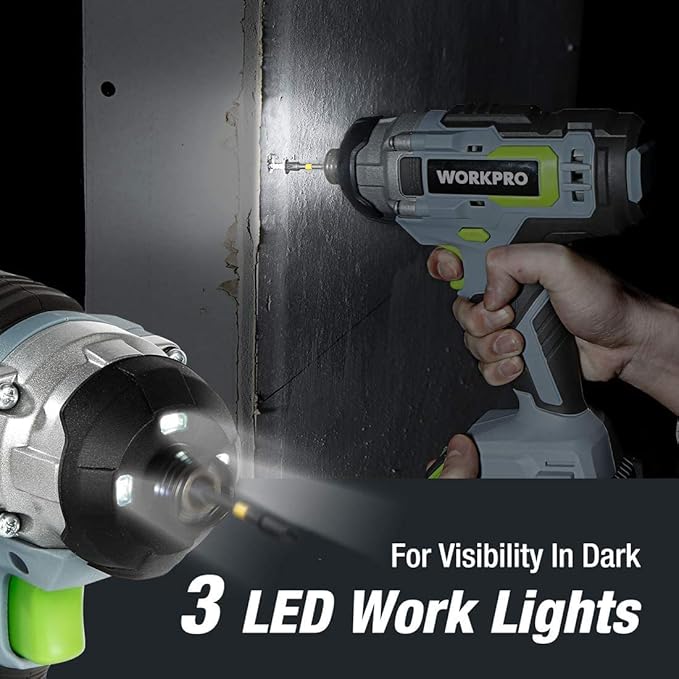 WORKPRO 20V Cordless Drill Combo Kit, Drill Driver and Impact Driver with 2x 2.0Ah Batteries and 1 Hour Fast Charger