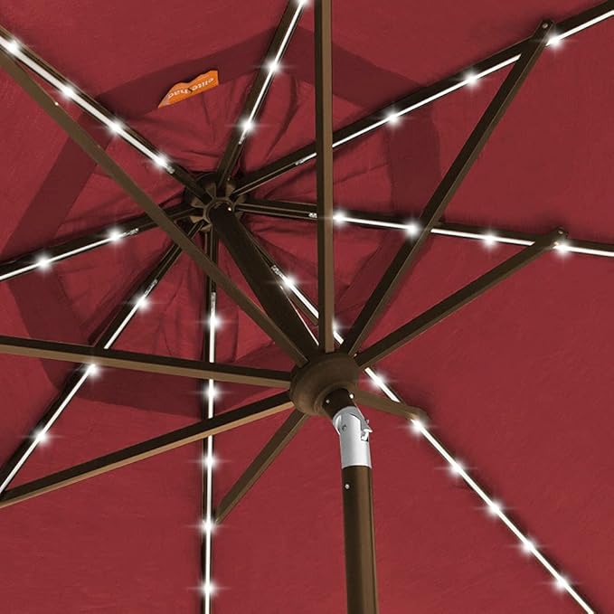 EliteShade USA 10-Year-Non-Fading Solar 9ft Market Umbrella with 80 LED Lights Patio Umbrellas Outdoor Table Umbrella with Ventilation, Burgundy