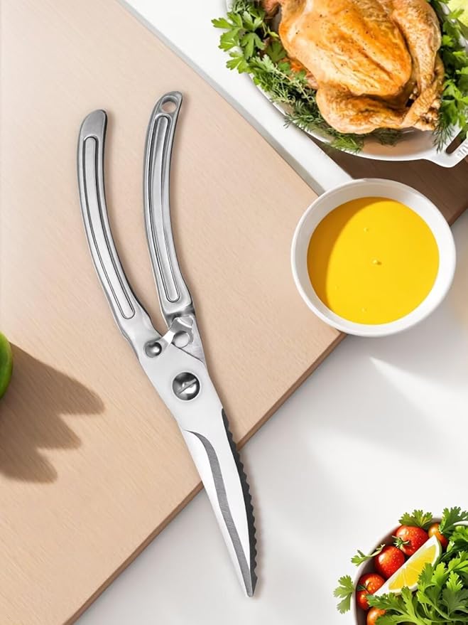 Enhanced Heavy-Duty Stainless Steel Kitchen Shears - Versatile & Ultra-Sharp Poultry Shears for Meat,Fish and Vegetables,Featuring Anti-Slip Handles and Safety Lock,Dishwasher Safe