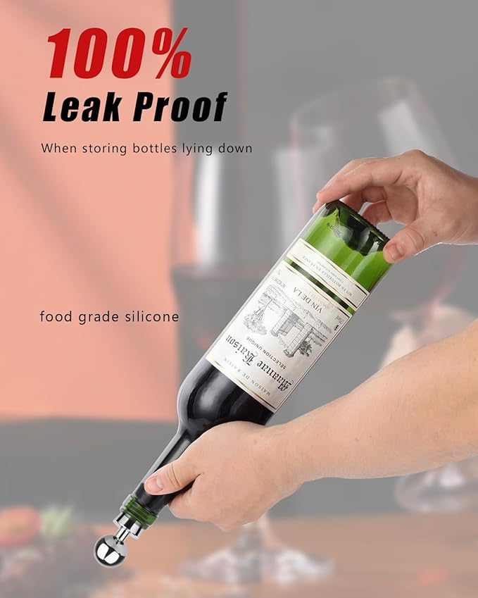 Seal Wine Stoppers, 4-Pack - Durable Silicone & Stainless Steel Wine Bottle Corks, Reusable & Leakproof, Keeps Wine Fresh, Fits Standard Bottles (Silver)