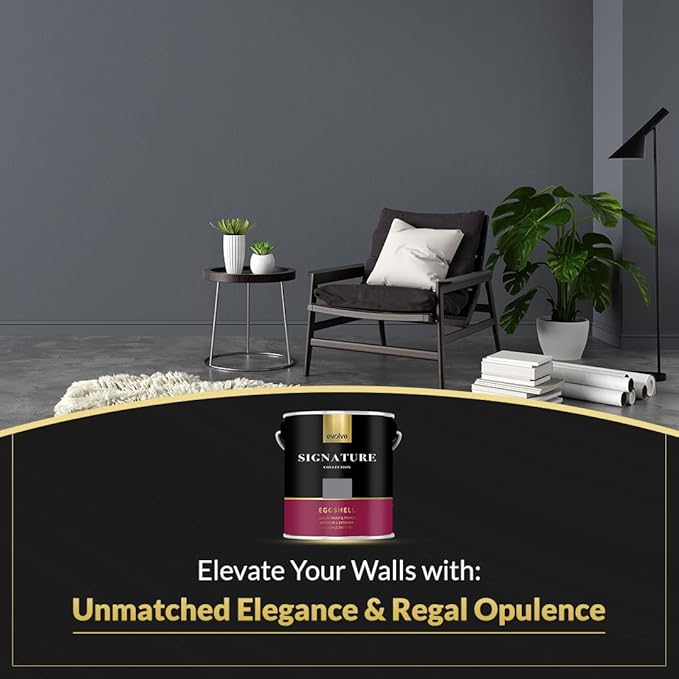 EVOLVE Signature Paint & Primer: Luxury Paint & Primer for Indoor & Outdoor Surfaces, Minimal Odor, Eggshell Sheen Gunmetal Gray, 1 Gallon