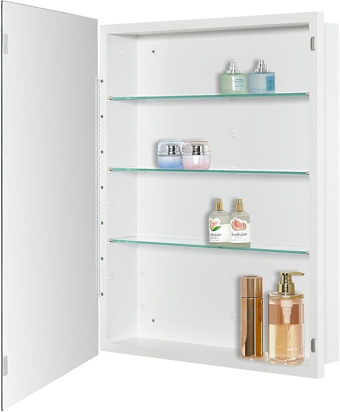 Bathroom Medicine Cabinet with Beveled Edge Mirrored Door 24 x 30 inch, Recessed or Surface Mount, with Adjustable Glass Shelves