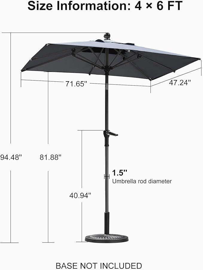 PURPLE LEAF 6' x 4' Rectangular Patio Umbrella Outdoor Table Umbrella Aluminum Frame Market Umbrella Sun Umbrella with 8 Sturdy Ribs & Tilt for Garden Deck Lawn & Pool Light Gray