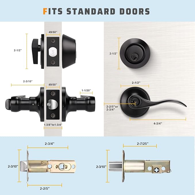 KNOBWELL 10 Pack Front Door Entry Lever Lockset with Single Cylinder Deadbolt Exterior Door Lock Set with Deadbolt, Matte Black (Keyed Alike)