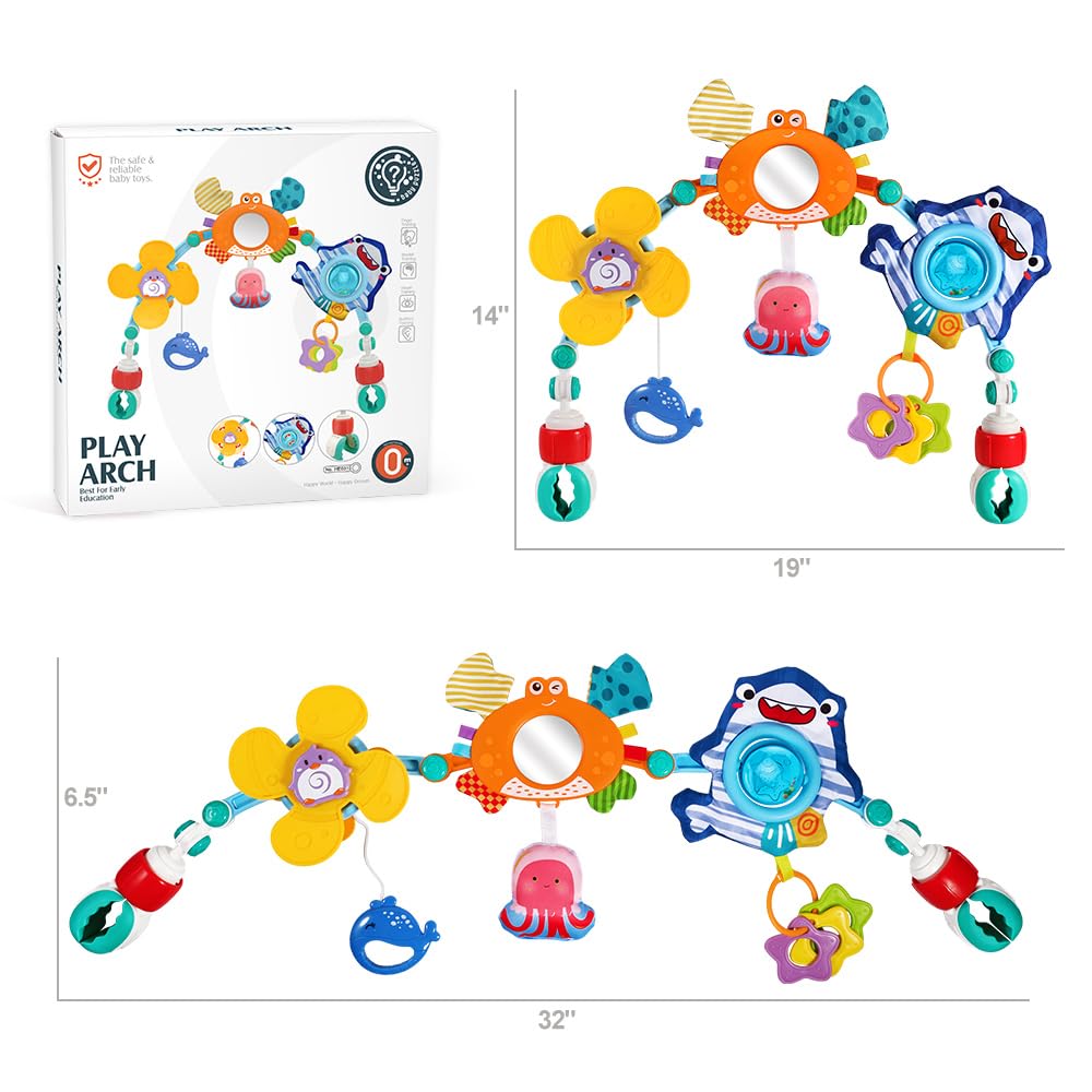 Baby Stroller Car Seat Toys,Adjustable Crib Mobile Activity Arch Toys with Sound Toy and Baby Hanging Toys,Sensory Play Travel Bouncer Bassinet Toy for Toddler Boy Girl 0 3 6 9 12 24 Month