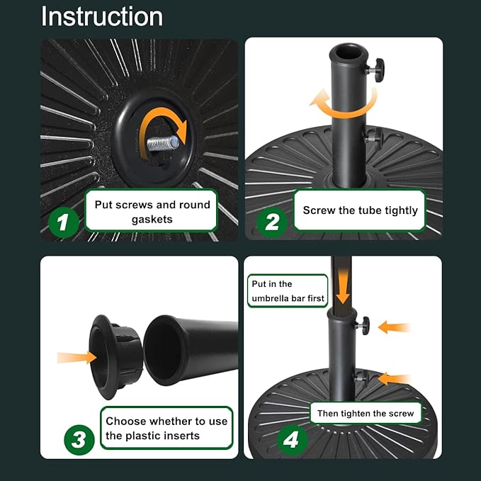 EliteShade USA Umbrella Base Stand Market Patio Outdoor Heavy Duty Umbrella Holder with Concave Radial Pattern,Black