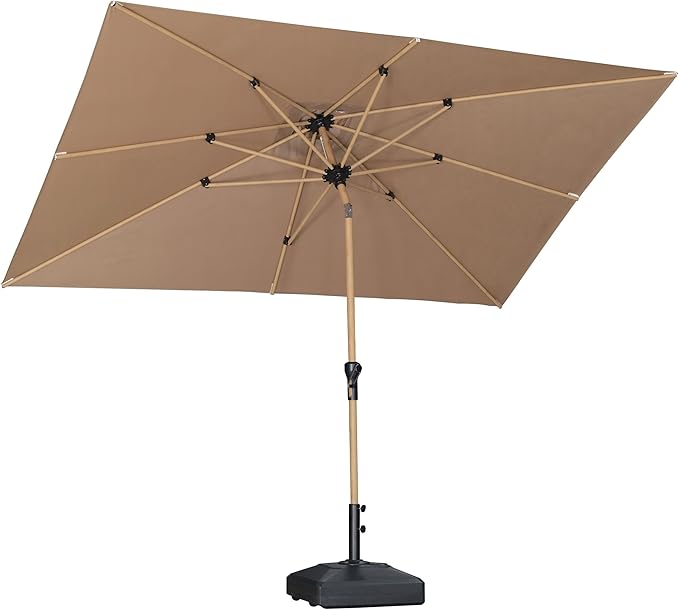 PURPLE LEAF 6.5' x 10' Patio Umbrella Outdoor Table Umbrella Aluminum Market Umbrella with Push Button Tilt & 8 Sturdy Ribs and Crank Rectangular Sun Umbrella for Pool Backyard Beach, Taupe