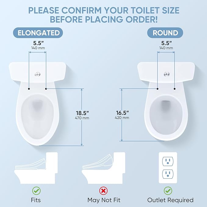 LEIVI Electric Bidet Toilet Seat with Wireless Remote and Side Panel, Multiple Spray Modes, Adjustable Heated Seat, Warm Water and Air Dryer, Auto LED Nightlight, Round