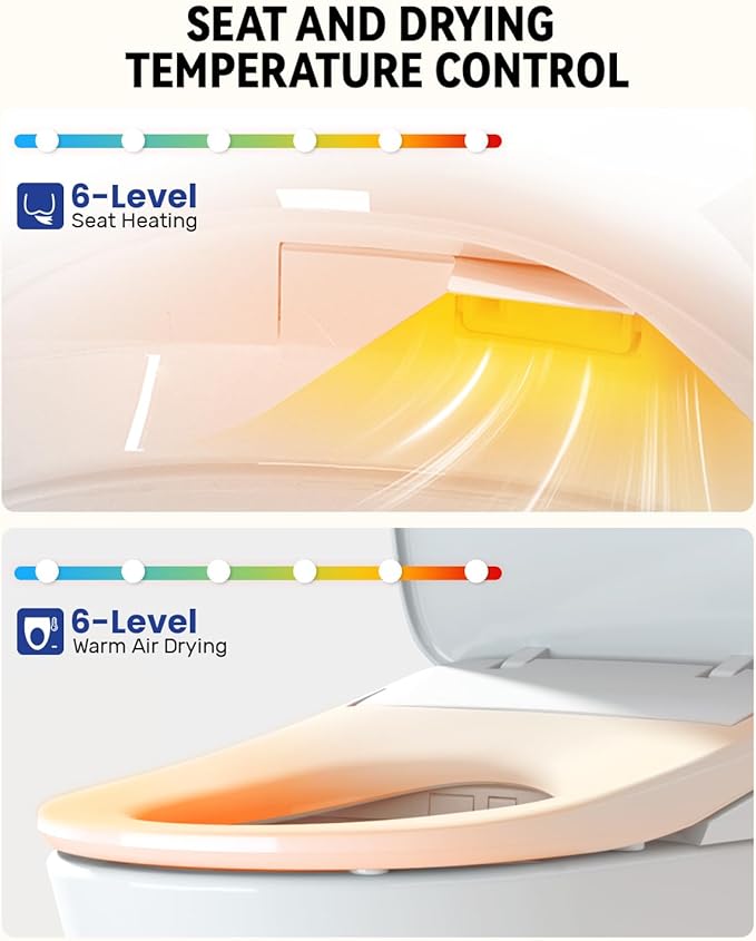 Bidet Toilet Seat, Electric Heated Elongated Toilet Seat With 6-Level Warm Seat & Dryer, Self-Cleaning Nozzle and Odor Control