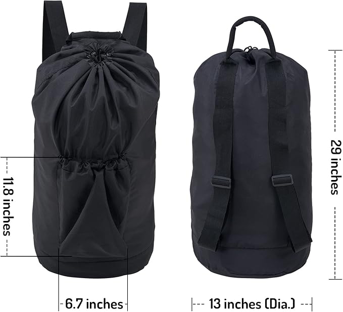 Laundry Backpack Bag, Dirty Clothes Travel Laundry Bag with Shoulder Straps for College Dorm Room (Black)