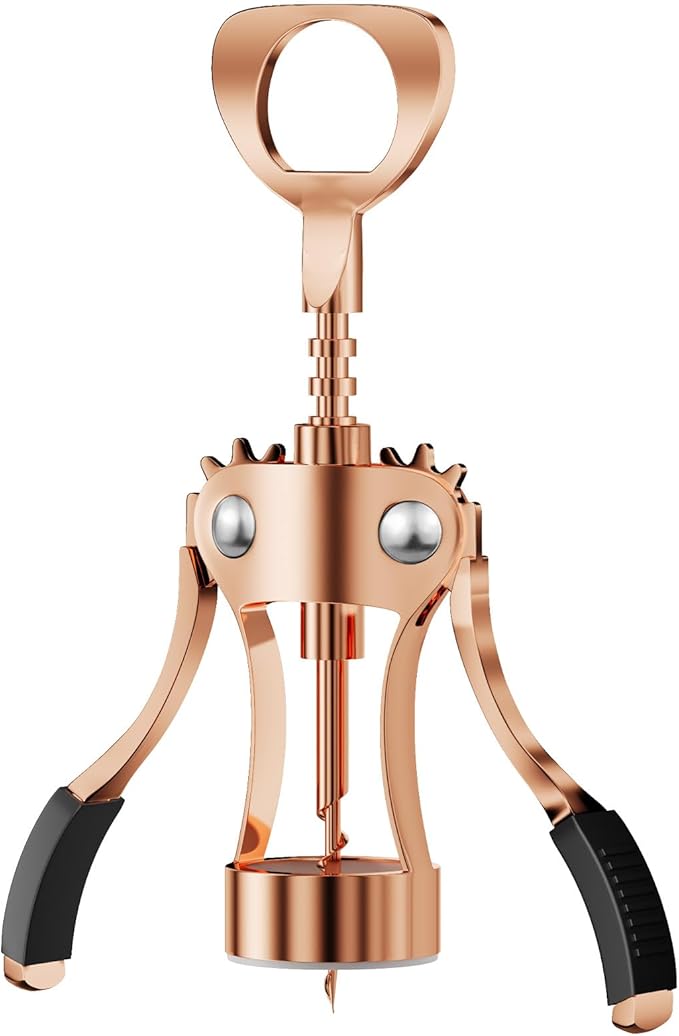 KORCCI Wine Opener, Wine Bottle Opener, Zinc Alloy Wing Corkscrew Heavy Duty, Cork Screw Beer Opener for Bartenders, Multifunctional Bottle Opener for Kitchen, Restaurant, Bar, Waiters (1, Rose Gold)