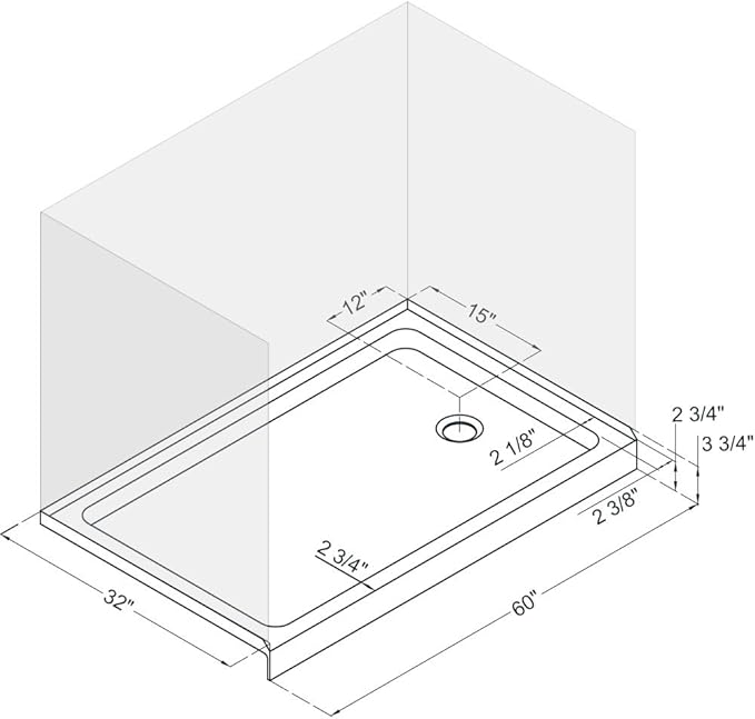 DreamLine SlimLine 32 in. D x 60 in. W x 2 3/4 in. H Right Drain Single Threshold Shower Base in Black, DLT-1132602-88