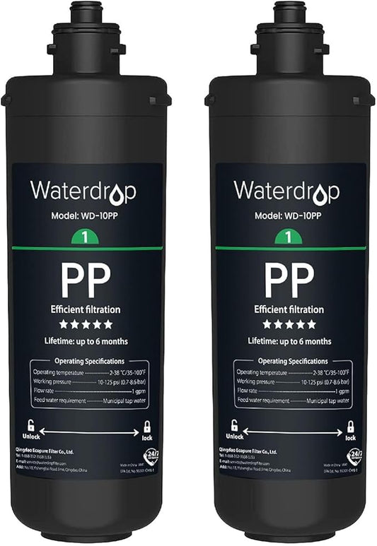 Waterdrop WD-10PP Under Sink Water Filter, Replacement for Waterdrop TSA & TSB &TSB-CM 3-stage Under Sink Water Filter System, Pack of 2