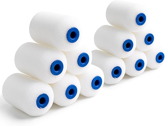 Mister Rui 2 Inch Foam Paint Roller Covers, 12 Pack, Small Paint Roller Refills 2 Inch, Mini Piant Rollers for Trim or Corner, High Density Sponge Roller