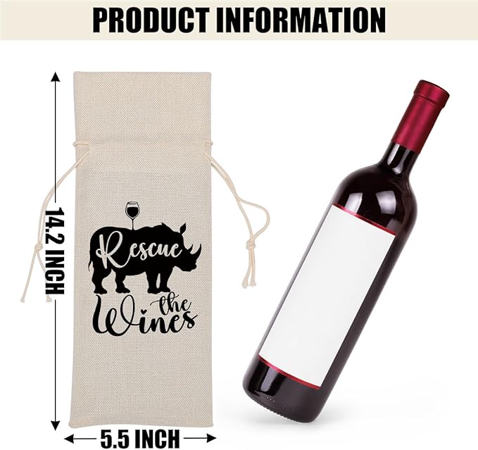 Funny Rhino Wine Quotes Wine Bag Wine Tasting Party Supplies for Wine Lovers Women Men Bride Yaya Friend Christmas Birthday Wedding Bachelorrette Party Wine Bags
