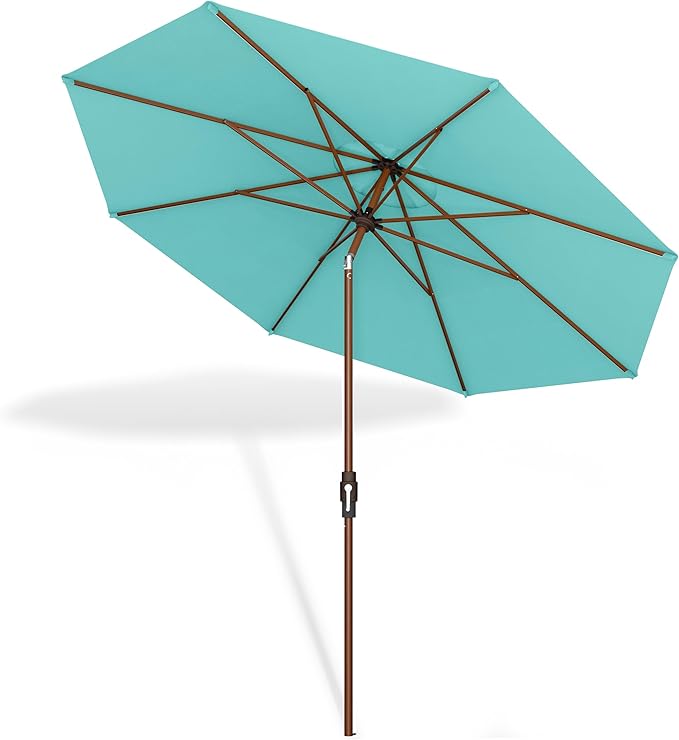 Midtown Umbrellas Sunbrella Umbrella Outdoor Patio Umbrella 2-9 Feet in Sunbrella Aruba Acrylic Fabric, Auto-Tilt Aluminum Frame For Backyard Umbrella, Deck Umbrella & Porch Umbrella - Wooden Pole