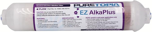 PureT IL-10SC-AK-EZ14, Remineralization Alkaline Water Filter - 2" X 10" Alka Plus Water Filter for RO Systems - Raises PH and adds Vital Minerals, Easy 1/4" EZ Connect System