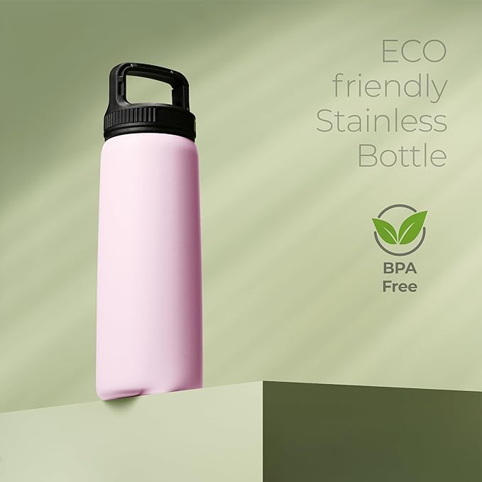 SipX™ Triple-Insulated Stainless Steel Water Bottle 25oz. With 3 Lids, BPA-Free Reusable Insulated Water Bottle Keeps Cold 24 Hours, Metal Water Bottle Made Of Sustainable Material For Hiking & Biking