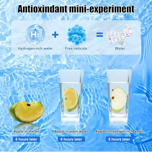 Hydrogen Water Bottle Generator, Portable Ionizer USB Quality Filter, Stormproof Water Bottle, Stainless Steel Drinking Water Bottle, Built-in Timer and LED Light, Stainless Steel, Silver