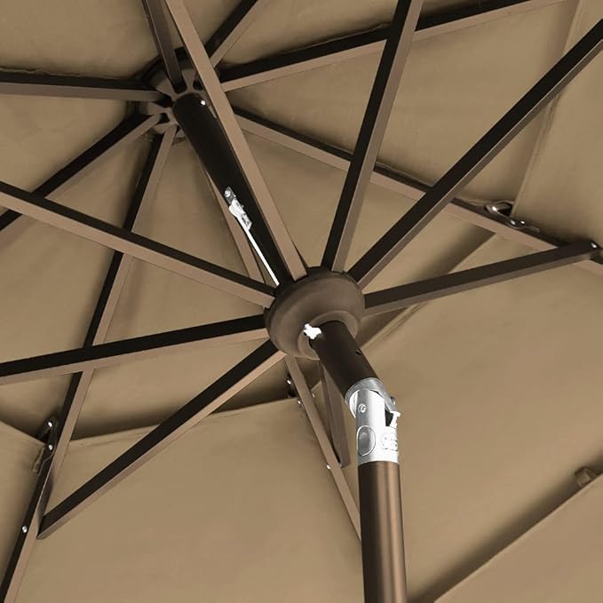 EliteShade USA 10-Year-Non-Fading 9Ft 3 Tiers Market Umbrella Patio Umbrella Outdoor Table Umbrella with Ventilation, Heather Beige