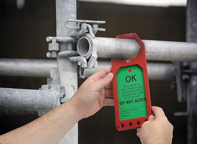 Accuform TSS902 Plastic Secure-Status Tag Holder, Default Legend Danger DO NOT USE Scaffold OR Climber, 10" Length x 3-1/2" Width x 3/8" Thickness, Red