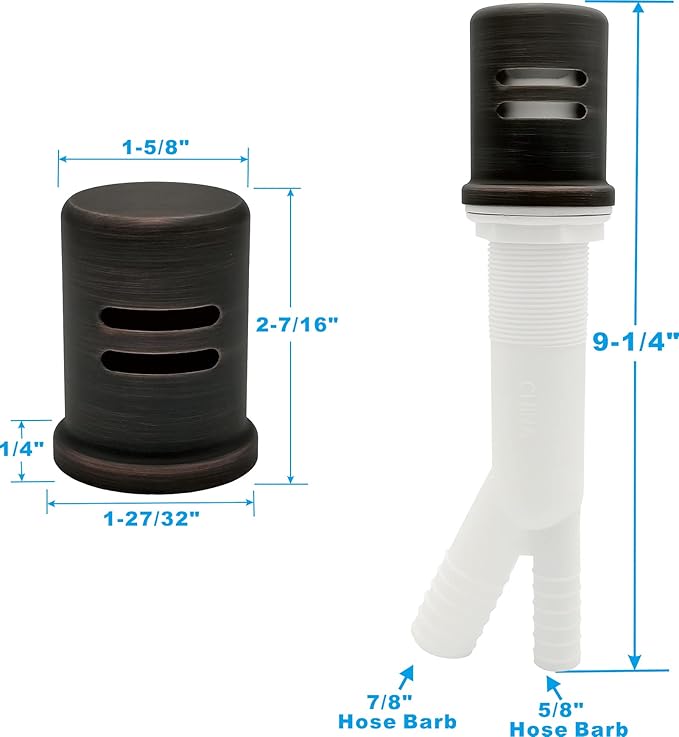 Dishwasher Air Gap Kits with ORB Dishwasher Air Gap Cover and Matching Escutcheon, Replacement air gap dishwasher,Solid Brass Air Gap Cap, Oil Rubbed Bronze Finish