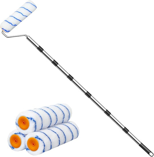 Paint Roller with Extended Detachable Pole Handle, Household Wall Painting Tool, Paint Roller Set for Walls and Ceiling, Paint Roller Brush Easy to Install and Remove (Total Length:7.2feet)