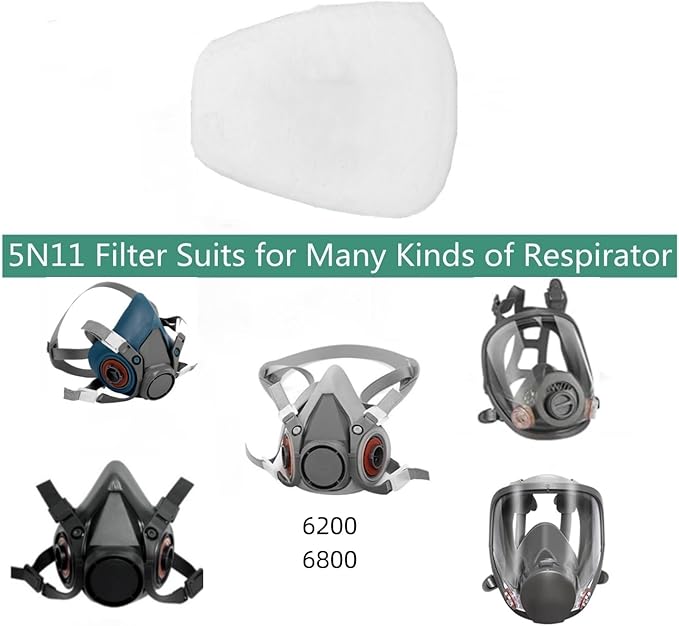 100pcs 5N11 Respirator Filter Cotton, BEAUKAU 5N11 Filter for Respirator 6200, 6800, 7502, 6502 Respirators (100pcs 5n11 Filters)