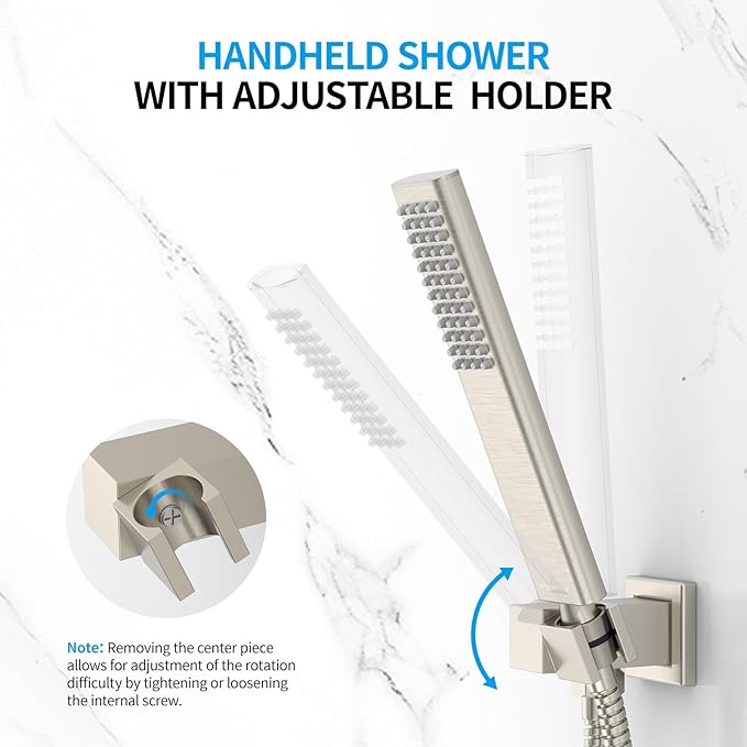 EMBATHER Shower System 12" Shower Faucet Set for Bathroom Luxury Rain Mixer Combo Set Wall Mounted Rainfall Square Shower Head, Easy Installation, Contain Rough-in Valve & Trim, Brushed Nickel