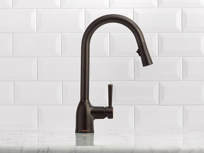 Moen Adler Mediterranean Bronze One-Handle High Arc Modern Kitchen Faucet with Power Clean and Pull Down Spray Head, 87233BRB