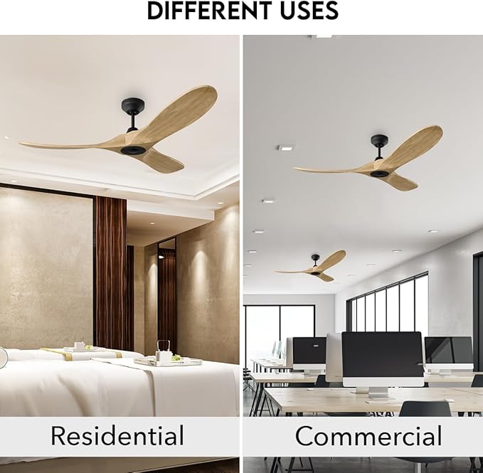 3MAVSM60MBKNH Smart Maverick Ceiling Fan with Remote Control, Indoor or Outdoor, Compatible with Alexa & Google Voice (Midnight Black with Natural Honey Blades, 60-inch)