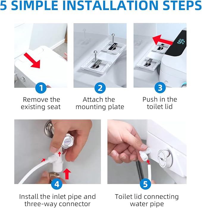 Heated Bidet Toilet Seat Elongated with LED Display & Remote Control - Smart Soft Close Toilet Seat Electric Bidet with Dryer, Warm Water, Feminine Wash, Self-Cleaning Nozzle, IPX4, White