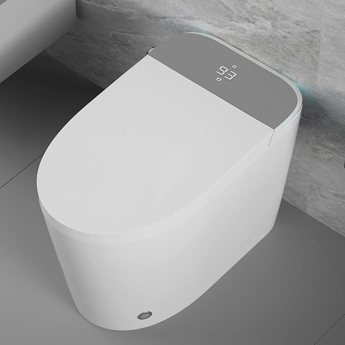 WinZo Smart Toilet, Tankless Toilets with Heated Seat, Auto Open & Close, Smart with Bidet Built In ADA Chair Comfort Height, Dryer and Warm Water Sprayer, Featuring Foot Sensor and Grey LED Display