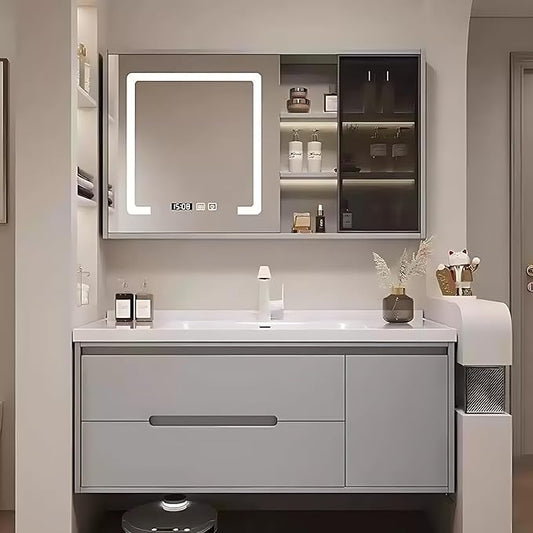52in Elegant Bathroom Vanity with Sinks - Wall-Mounted Cream Medicine Cabinet for Bathroom, Featuring an Intelligent Defogging Mirror & LED Lighting | 2 Drawers
