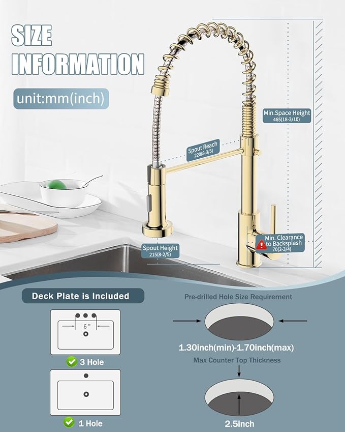 Kitchen Faucet, Commercial Kitchen Sink Faucets with Pull Down Sprayer, Stainless Steel Faucets for Kitchen Sinks, Dual Function Spray Head, Single Handle Spring Kitchen Faucets -Gold