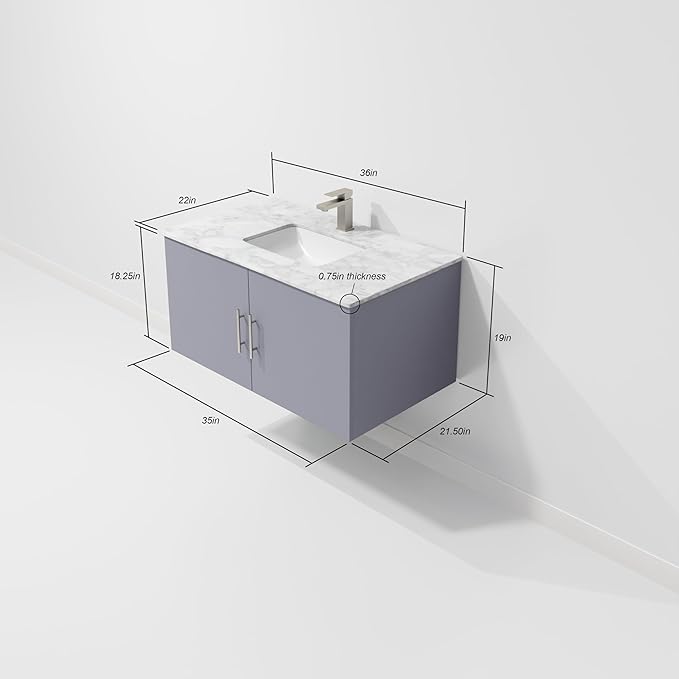 Sonoma 36" W x 22" D Dark Grey Bath Vanity & Carrara Marble Top