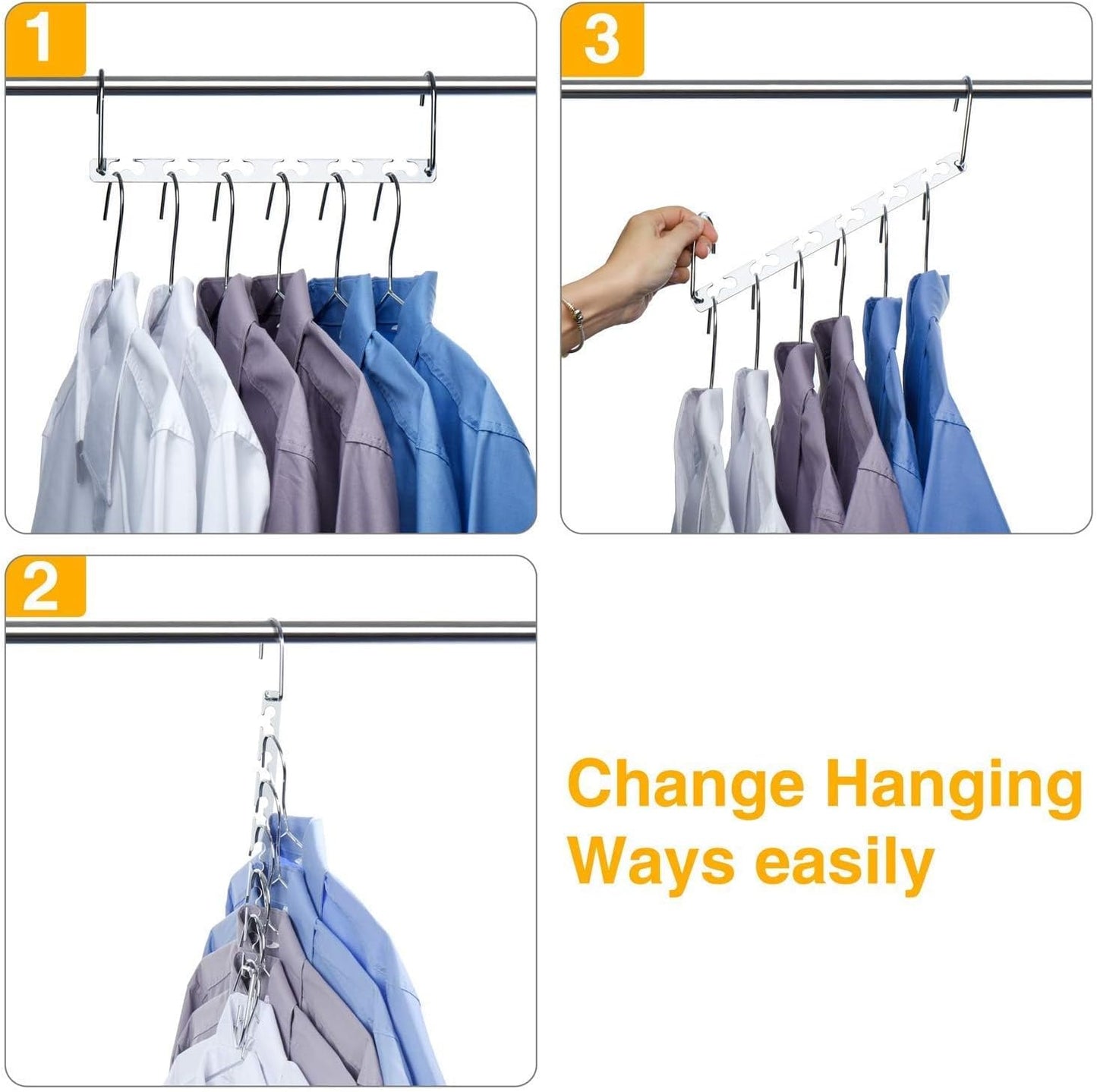 HOUSE DAY Space Saving Hangers for Clothes 6 Pack, Heavy Duty Hanger Organizer | 30 Lbs Capacity |, Metal Magic Hanger, Sturdy Multi Hangers, Closet Space Saver Closet Organizers and Storage