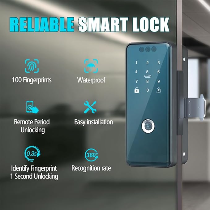 Smart Glass Door Lock WiFi 3D Face Recognition Biometric Fingerprint Digital Keypad Security Keyless Electronic Lock for Frameless Double Door Advanced Smart Lock Technology