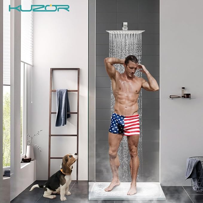 1Pc 304 Stainless Steel Shower Faucet Set, Rain Shower Head with Handheld Spray, Square Shower Head with 3 Setting Handheld Combo and Brass Valve Kit (Brushed Nickel, 10 Inch Rain Shower Head)