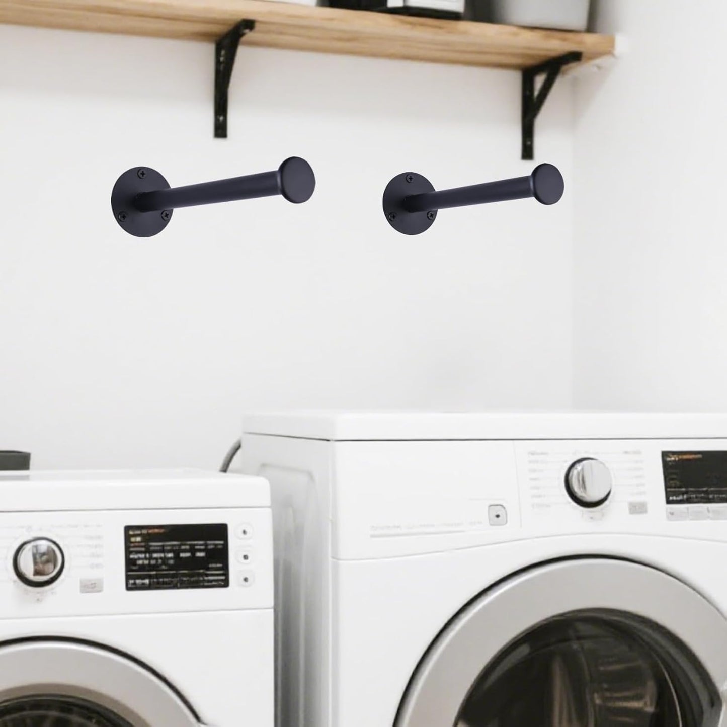 4 Pack Retractable Hanger Holder for Laundry Room, Wall Mount Organizer Rack for Lightweight Clothes, Space Saving Laundry Hook Rod, Keep Empty Hangers Handy, Black