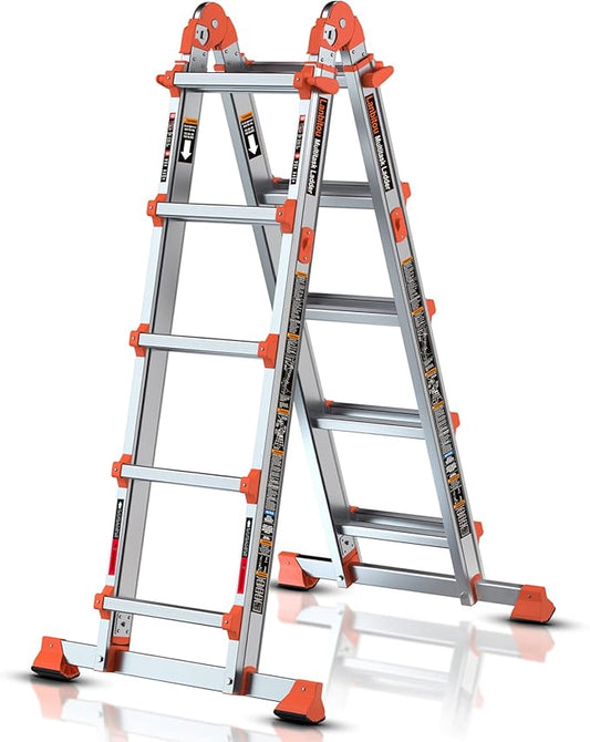 Ladder, A Frame 5 Step Ladder Extension, 17 Ft Anti-Slip Multi Position Ladder, Storage Folding Ladder, 330 lbs Security Load Telescoping Aluminum Ladders for Stairs Home Indoor Outdoor Roof